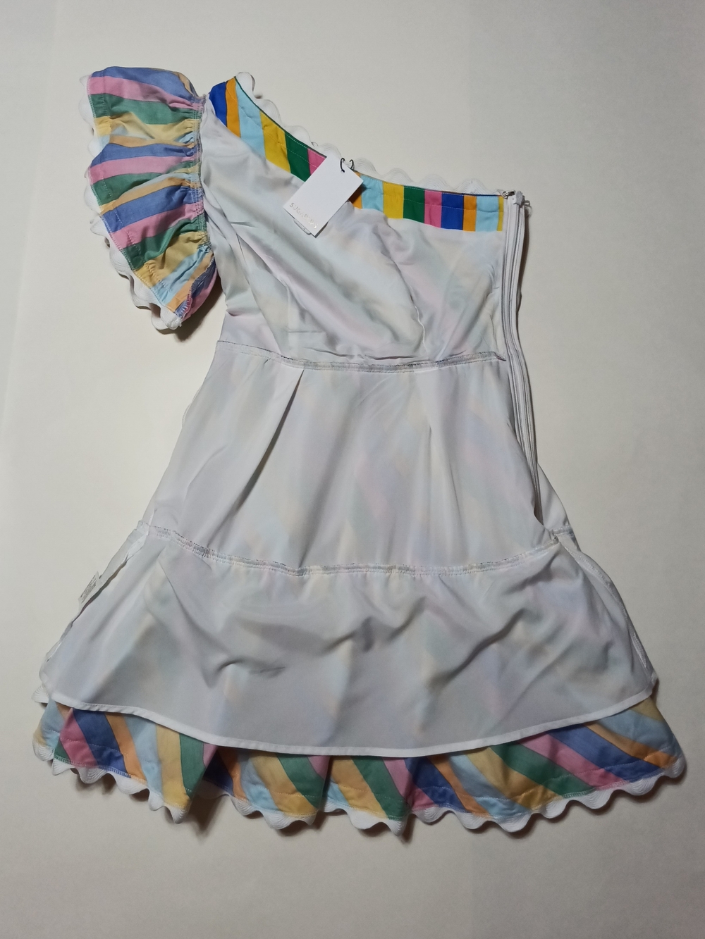 Sugarlips Rainbow Stripe One-Shoulder Tiered Rick Rack Mini Dress Size XS - Picture 9 of 12
